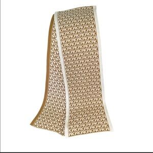 Michael Kors MK Logo Knit Scarf Camel Brown Cream Acrylic Winter Designer Wrap